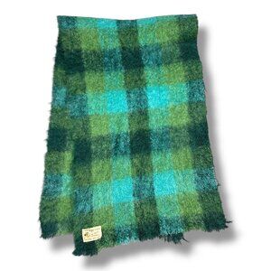 Vtg Craig-Na-Creidhe Plaid Mohair Wool Blend Scarf 17x54” Scotland Green Aqua